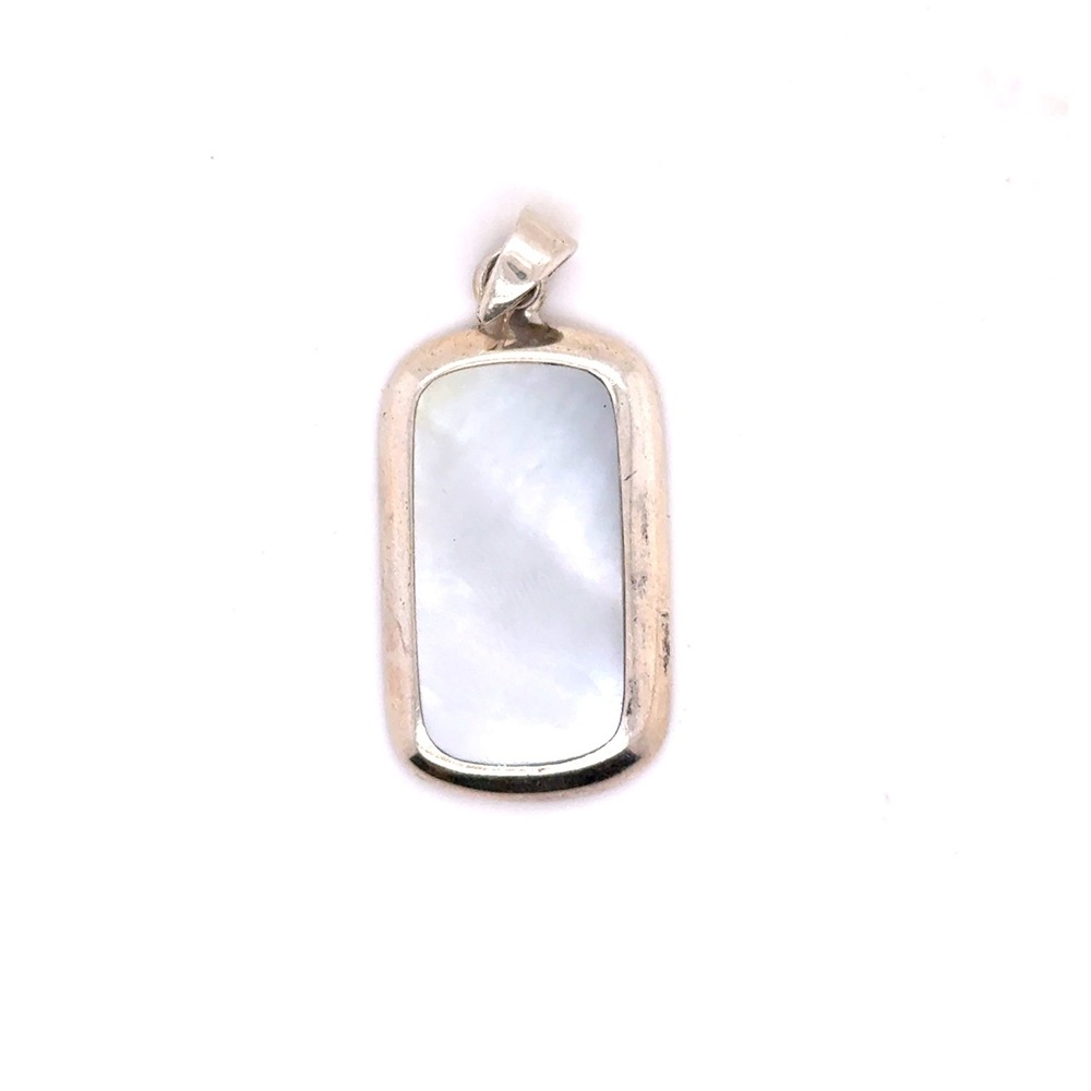 Sterling Silver Mother of Pearl Rectangle Pendant 925 Iridescent Shell 5.6g